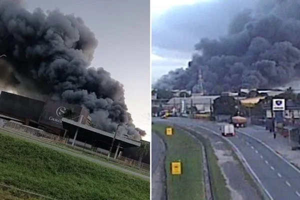 Incêndio atinge fábrica da Cacau Show em Linhares. BR 101, tem interdição devido a incêndio.