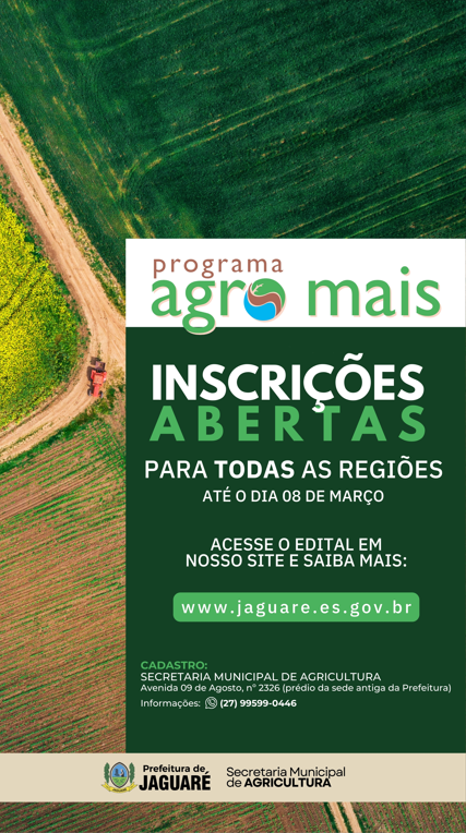 Prefeitura realiza inscrições para o Programa Agro Mais em Jaguaré