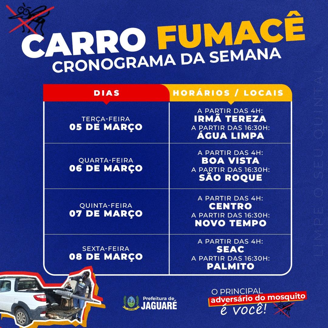Prefeitura divulga cronograma temporário do carro fumacê