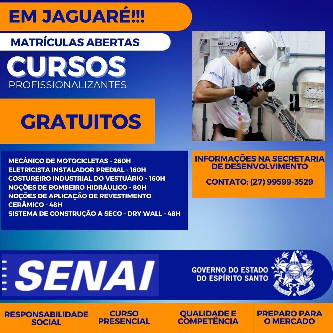 Prefeitura de Jaguaré oferece mais de 100 vagas em cursos profissionalizantes