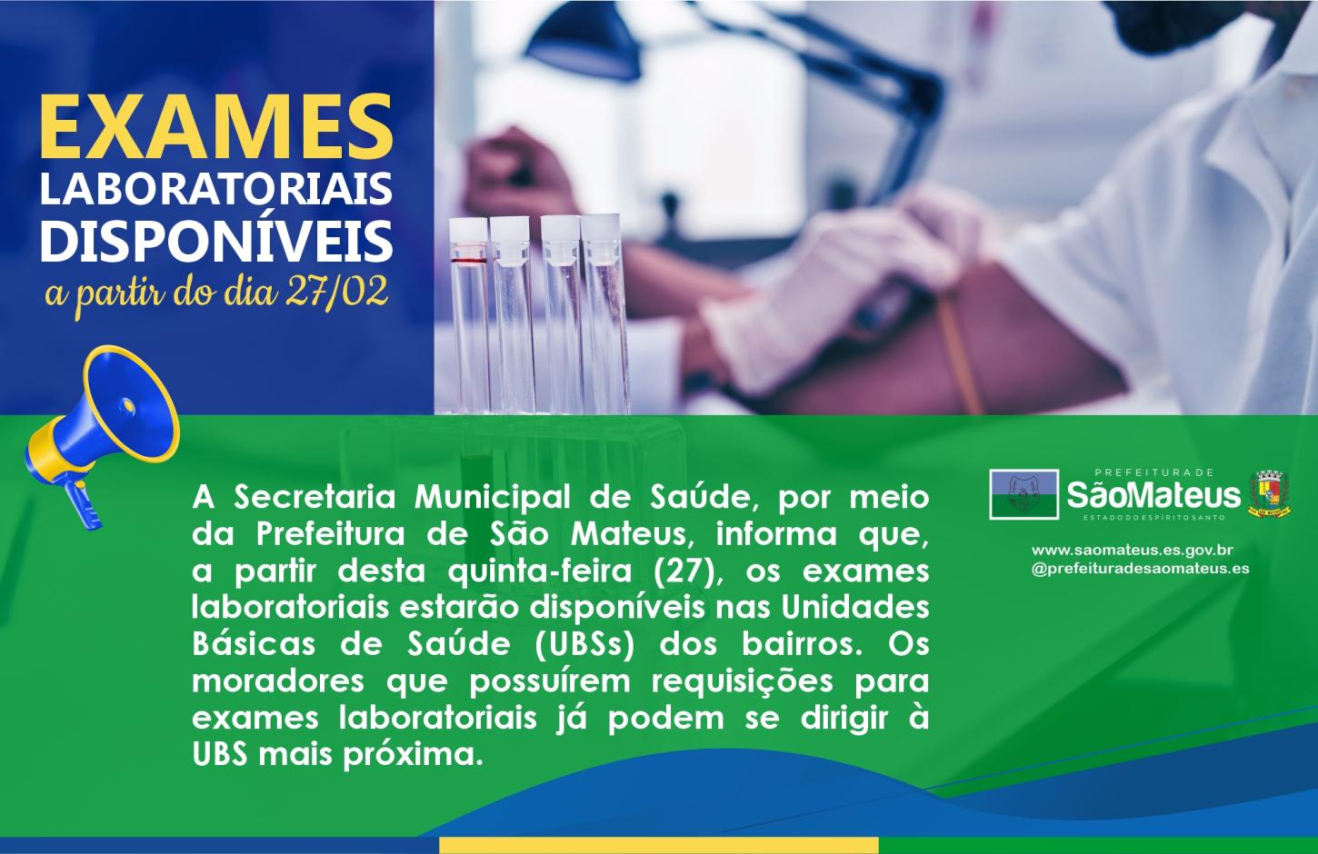 EXAMES LABORATORIAIS DISPONÍVEIS COM REQUISIÇÕES NAS UNIDADES BÁSICAS DE SAÚDE DE SÃO MATEUS