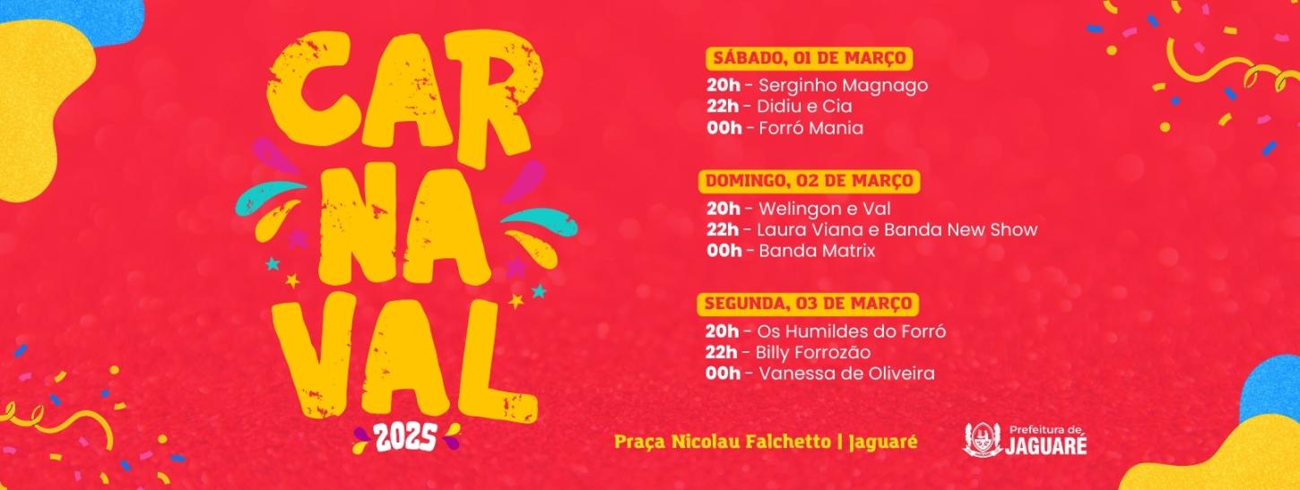 Prefeitura de Jaguaré divulga programação de Carnaval